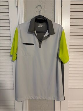 Nike Light Gray Polo with Neon Yellow Sleeve Accents